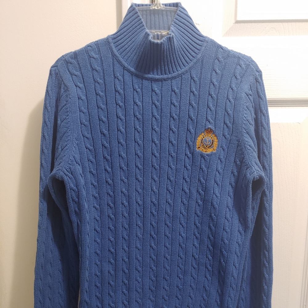 Lauren Ralph Lauren Women Blue Vintage 90's Cable Knit turtleneck Sweater